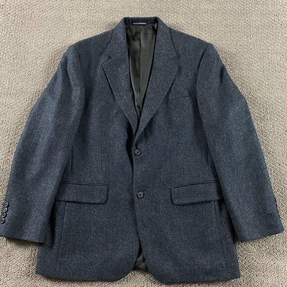 Lands' End Lambs Wool Herringbone Tweed Blazer Sport Coat Men's 40R Blue Gray - Picture 1 of 15